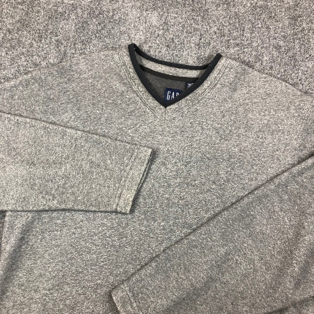 VTG y2k Gap Men Size Medium V-Neck Pullover Long Sleeve Shirt Heather Gray